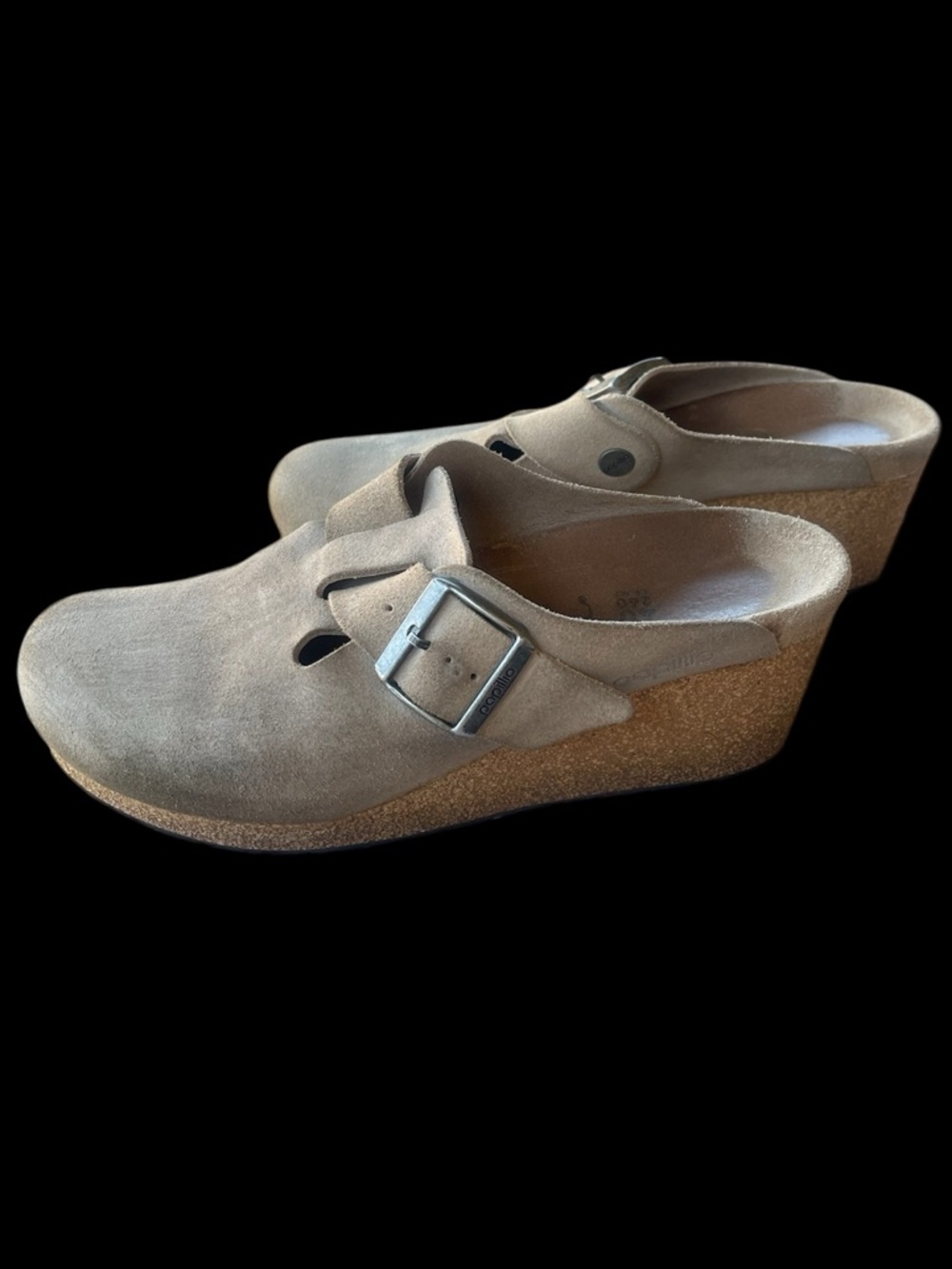 Papillio by Birkenstock Fanny Wedge Clog In Warm Sand Suede Size 40